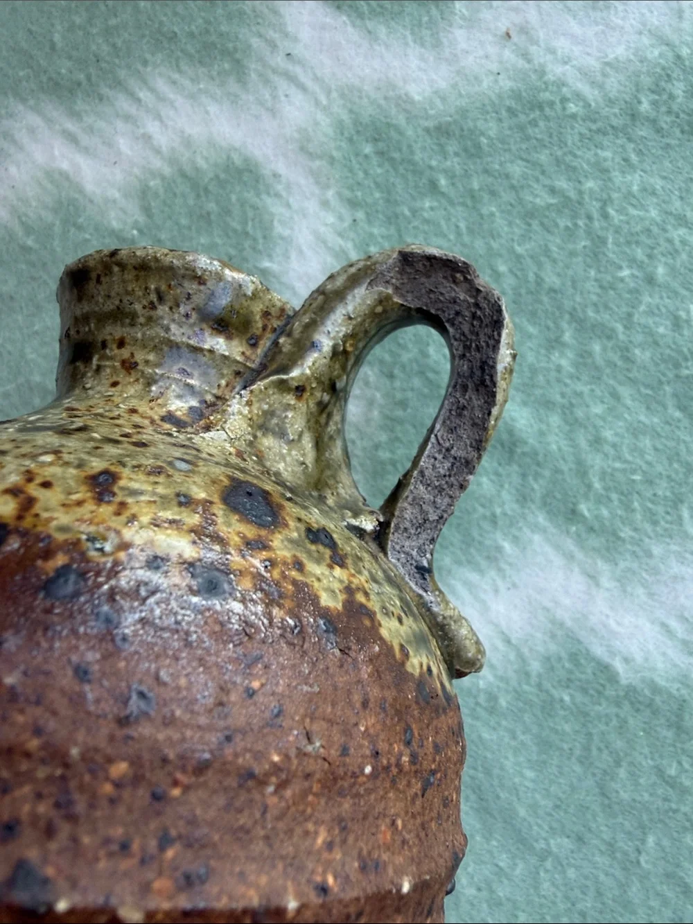 Handcrafted Two-Tone Ceramic Pitcher Vase - Rustic Brown & Olive Green 6.5” tall